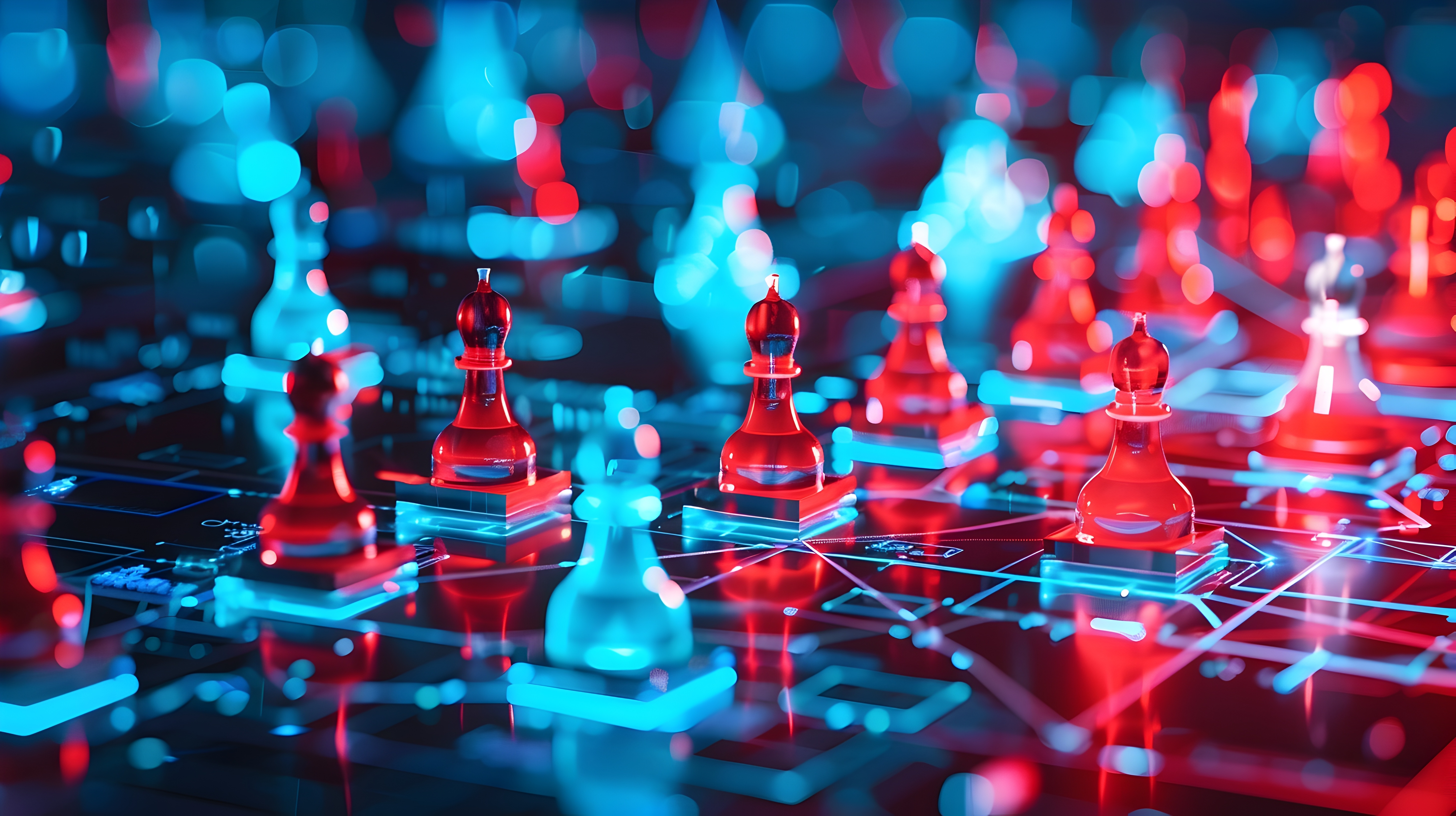 Digital chess pieces on a digital board