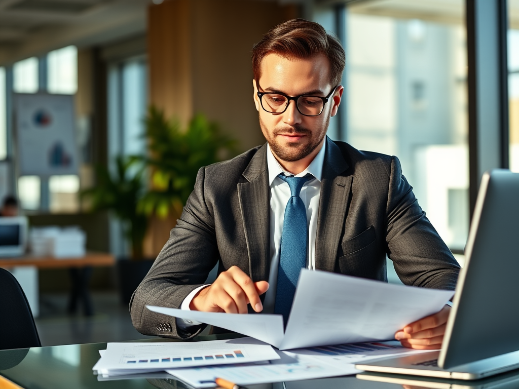Financial consultant looking at papers