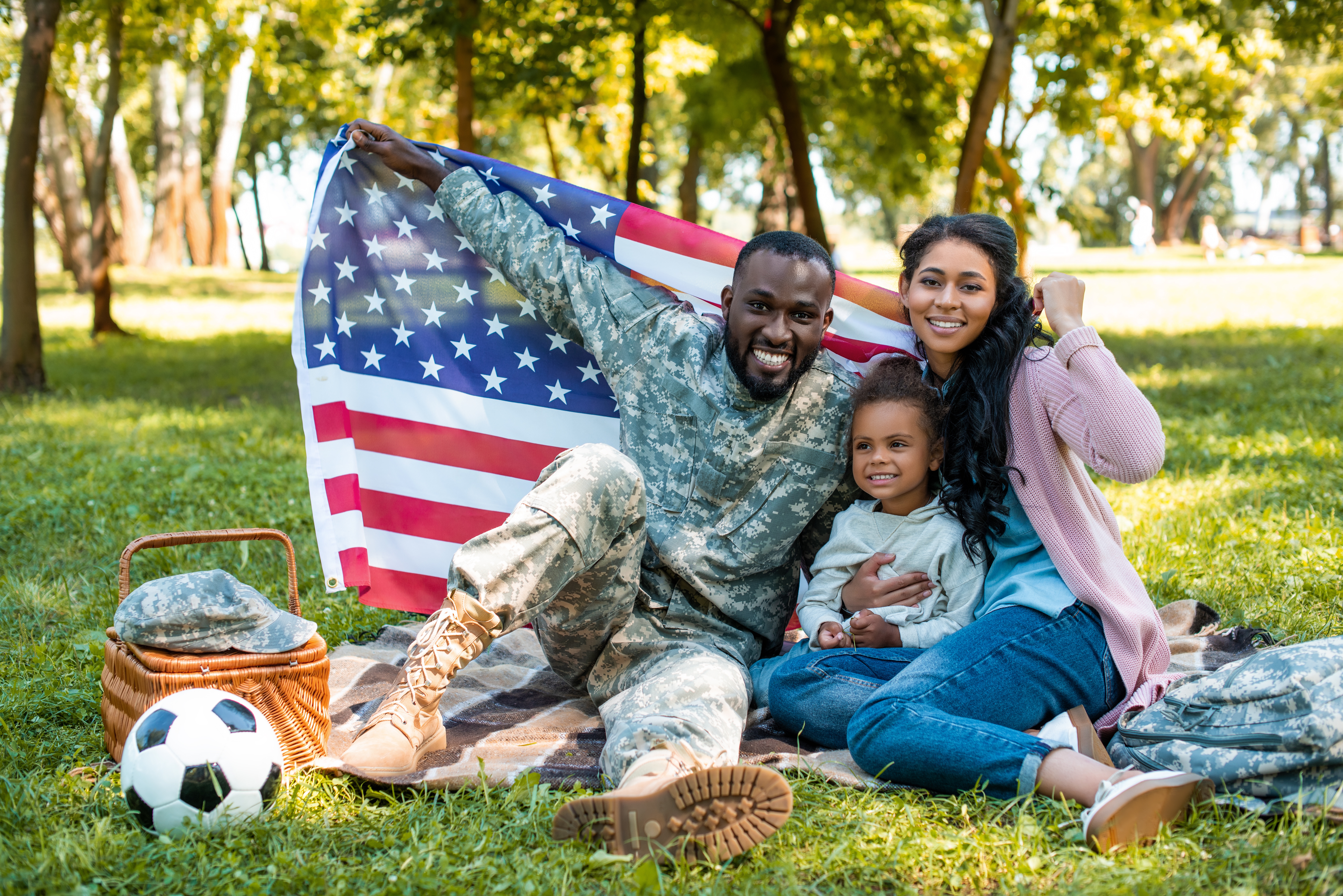 Military family having a picnic